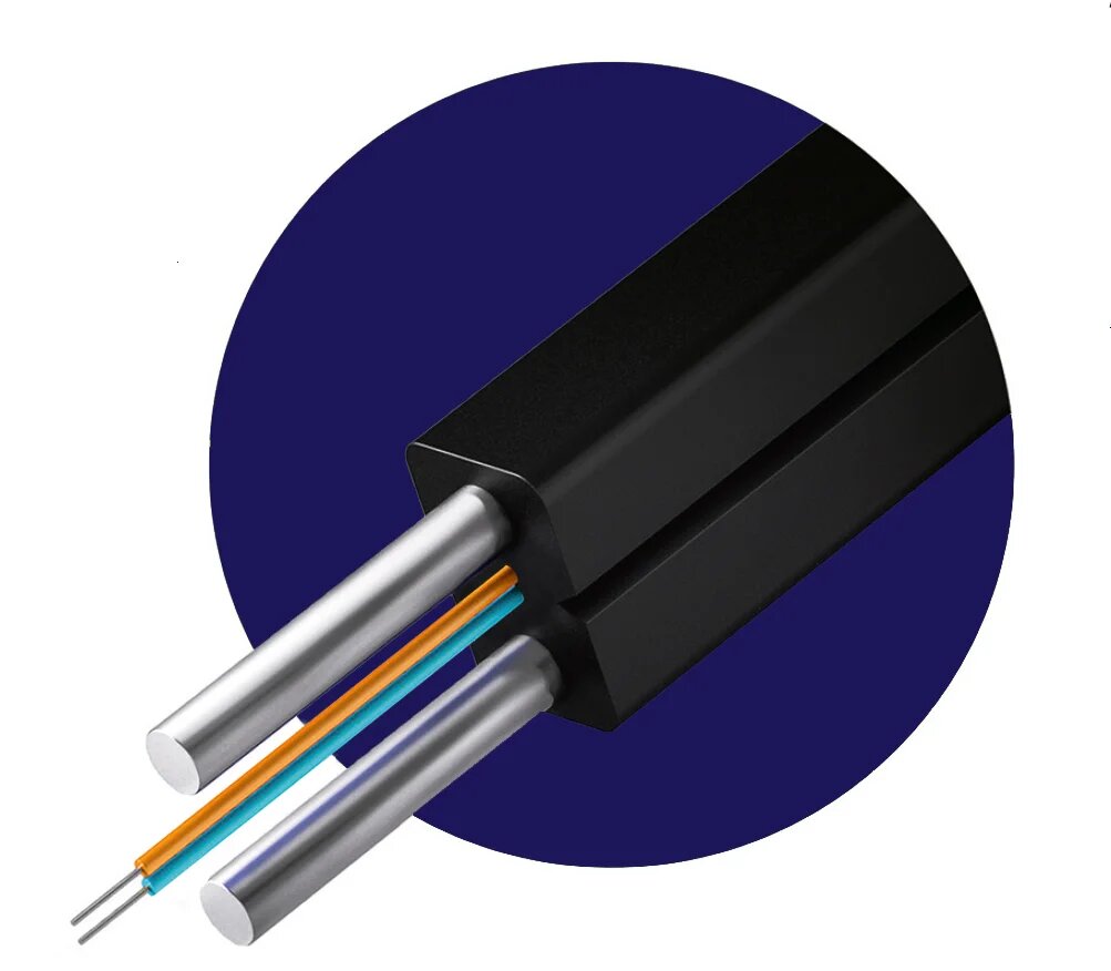 Оптический дроп кабель FTTH, 2ов, G657A1, усилен проволокой (steel)