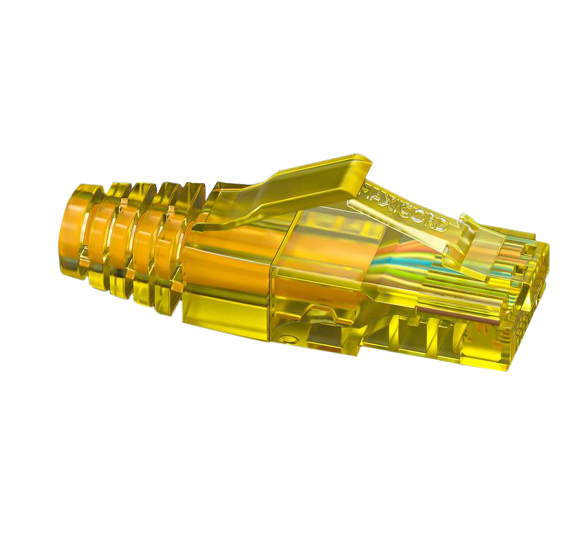 Комплект Maxicord, коннектор RJ-45(8P8C) кат.5е, защитный колпачок, желтый, 100 шт